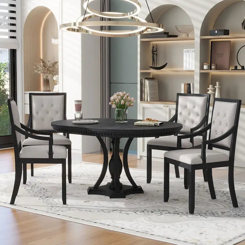 Ensemble de salle à manger 5 pièces comprenant une table ronde extensible et 4 chaises rembourrées pour cuisine et salle à manger