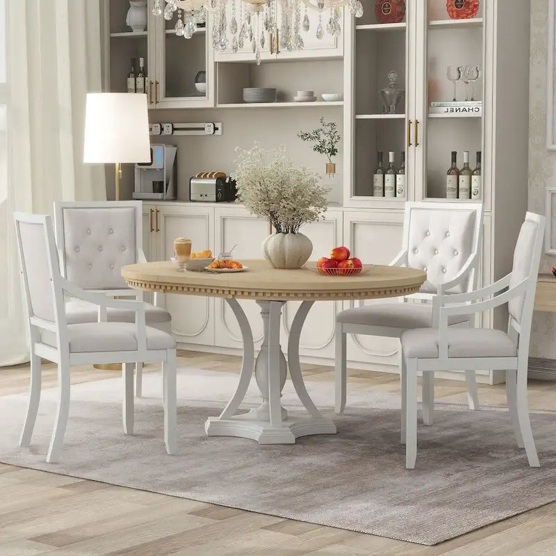 Ensemble de salle à manger 5 pièces comprenant une table ronde extensible et 4 chaises rembourrées pour cuisine et salle à manger