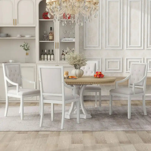 Ensemble de salle à manger 5 pièces comprenant une table ronde extensible et 4 chaises rembourrées pour cuisine et salle à manger