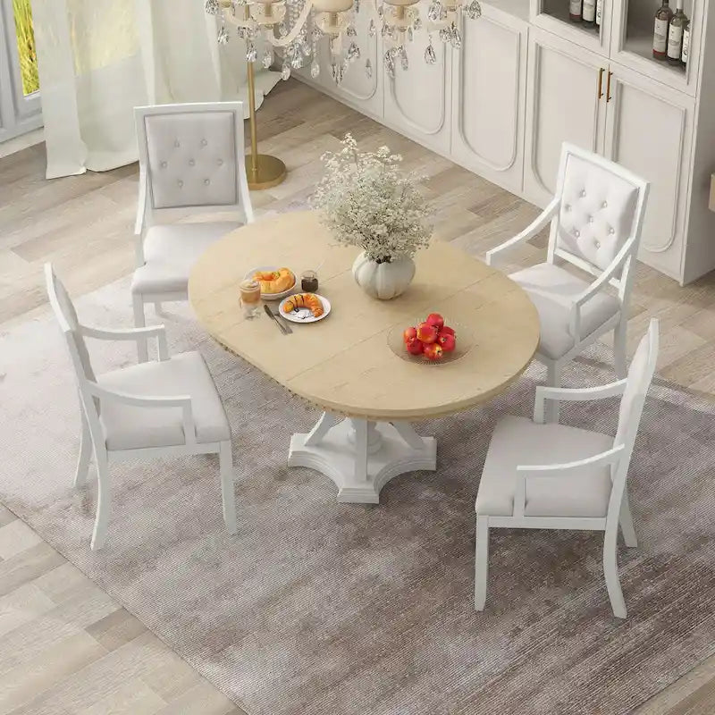 Ensemble de salle à manger 5 pièces comprenant une table ronde extensible et 4 chaises rembourrées pour cuisine et salle à manger