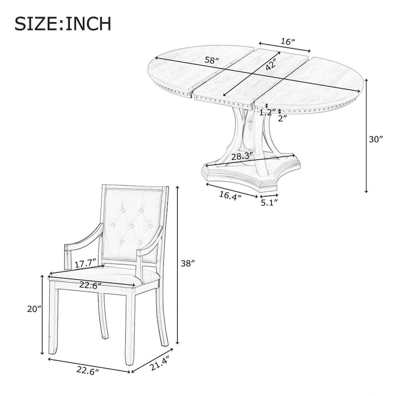 Ensemble de salle à manger 5 pièces comprenant une table ronde extensible et 4 chaises rembourrées pour cuisine et salle à manger