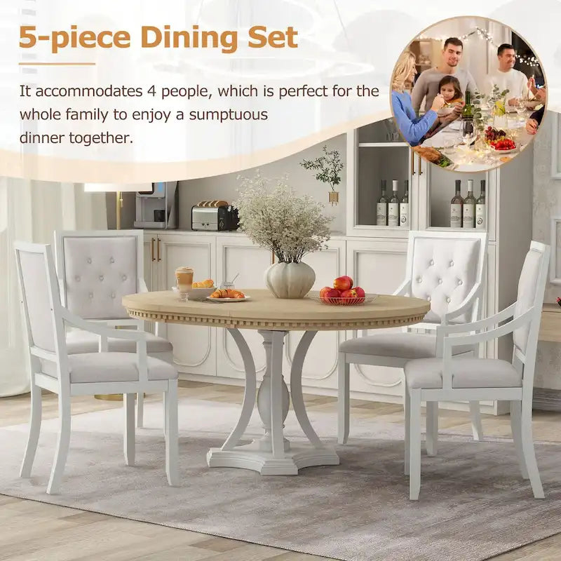 Ensemble de salle à manger 5 pièces comprenant une table ronde extensible et 4 chaises rembourrées pour cuisine et salle à manger