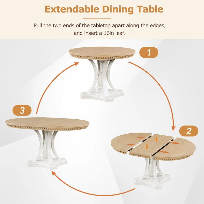 Ensemble de salle à manger 5 pièces comprenant une table ronde extensible et 4 chaises rembourrées pour cuisine et salle à manger