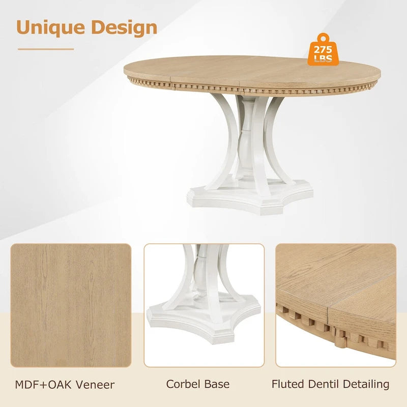 Ensemble de salle à manger 5 pièces comprenant une table ronde extensible et 4 chaises rembourrées pour cuisine et salle à manger