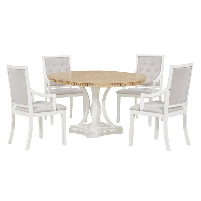 Ensemble de salle à manger 5 pièces comprenant une table ronde extensible et 4 chaises rembourrées pour cuisine et salle à manger