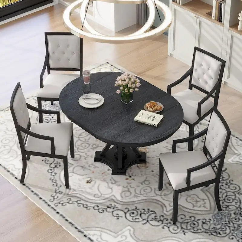 Ensemble de salle à manger 5 pièces comprenant une table ronde extensible et 4 chaises rembourrées pour cuisine et salle à manger
