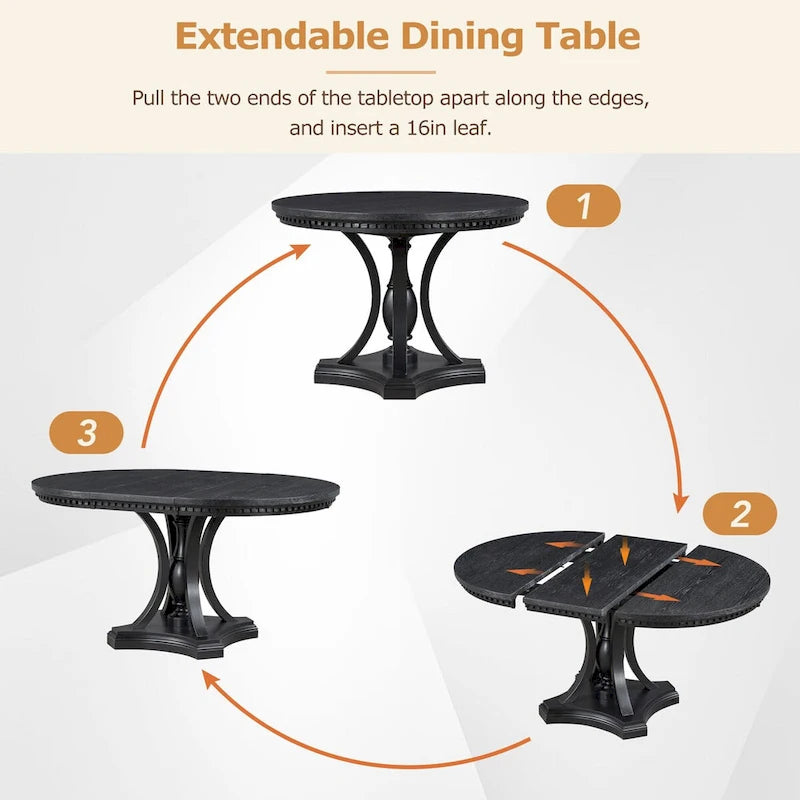 Ensemble de salle à manger 5 pièces comprenant une table ronde extensible et 4 chaises rembourrées pour cuisine et salle à manger
