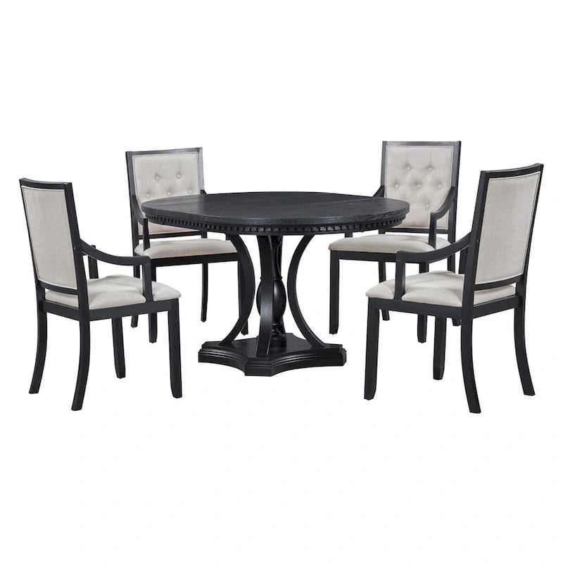 Ensemble de salle à manger 5 pièces comprenant une table ronde extensible et 4 chaises rembourrées pour cuisine et salle à manger