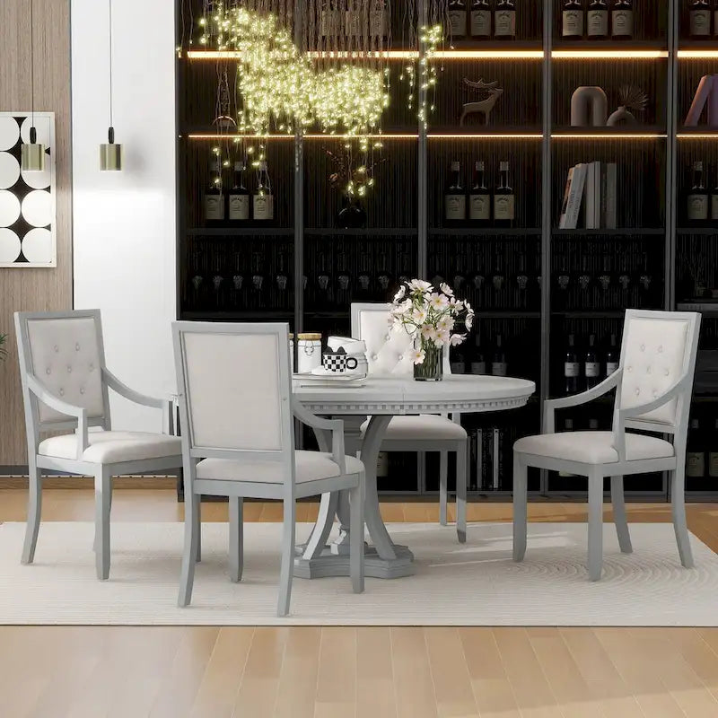 Ensemble de salle à manger 5 pièces comprenant une table ronde extensible et 4 chaises rembourrées pour cuisine et salle à manger
