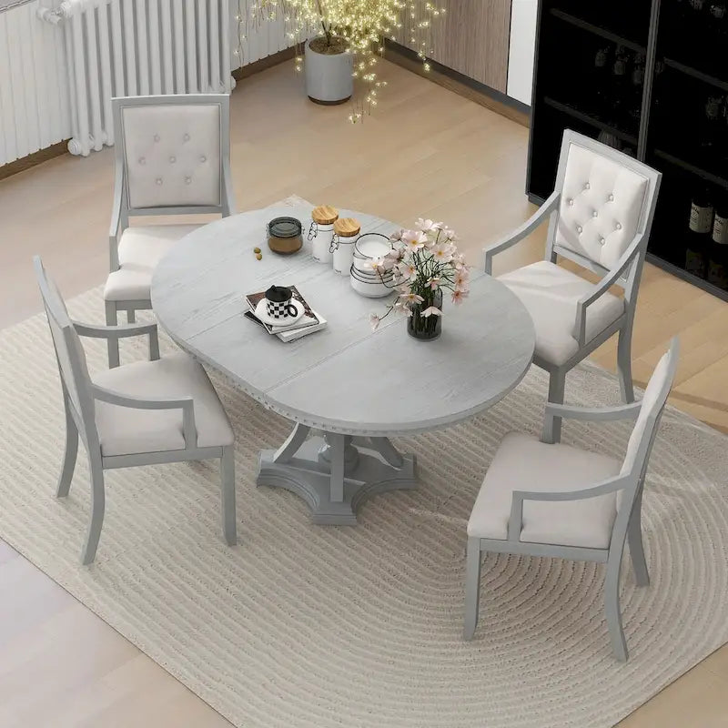 Ensemble de salle à manger 5 pièces comprenant une table ronde extensible et 4 chaises rembourrées pour cuisine et salle à manger