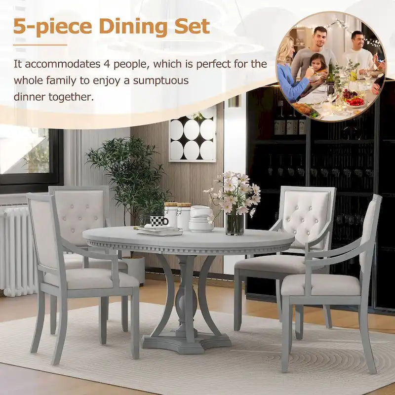 Ensemble de salle à manger 5 pièces comprenant une table ronde extensible et 4 chaises rembourrées pour cuisine et salle à manger