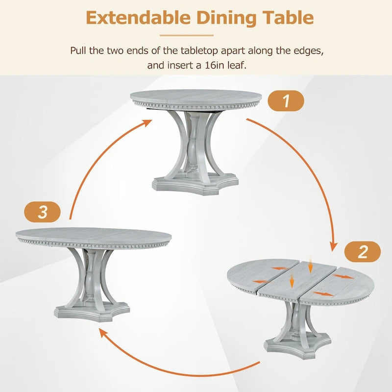 Ensemble de salle à manger 5 pièces comprenant une table ronde extensible et 4 chaises rembourrées pour cuisine et salle à manger