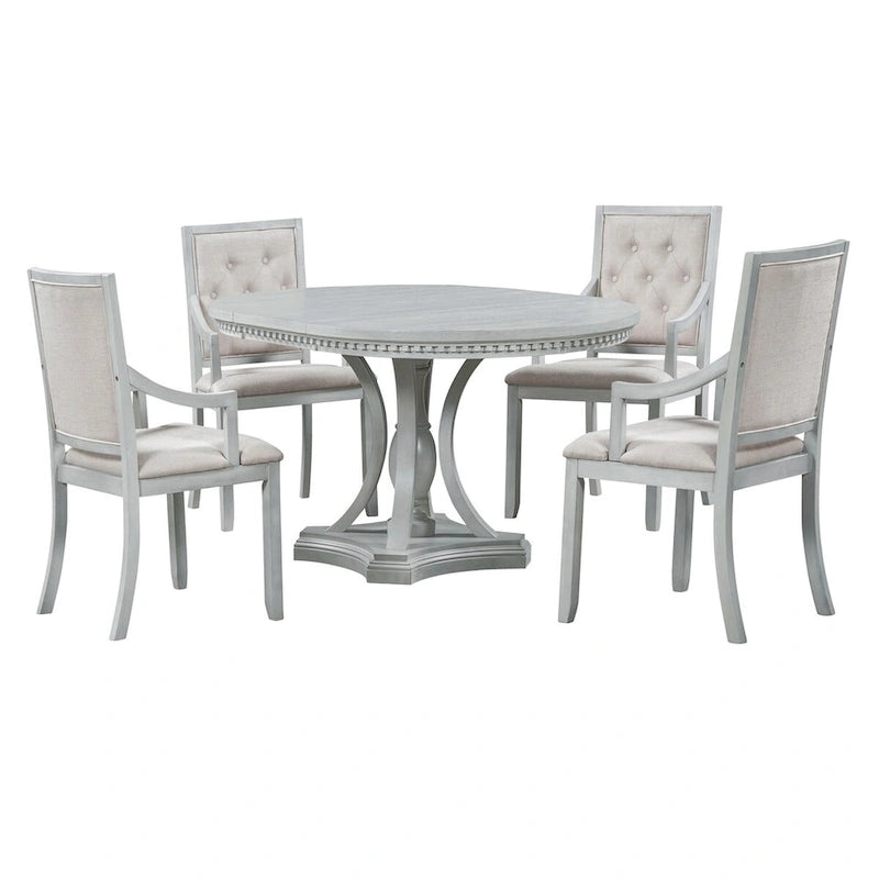 Ensemble de salle à manger 5 pièces comprenant une table ronde extensible et 4 chaises rembourrées pour cuisine et salle à manger
