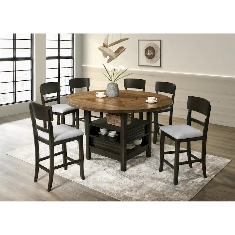 Ensemble de 2 chaises de bar et tabourets de comptoir rembourrés de style transitionnel, finition bois brun