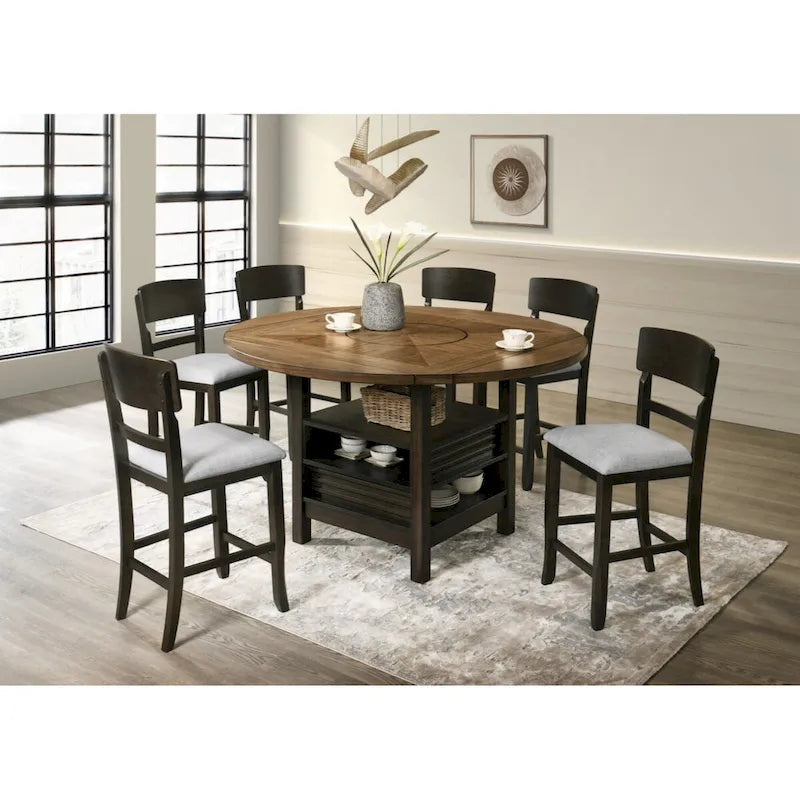 Ensemble de 2 chaises de bar et tabourets de comptoir rembourrés de style transitionnel, finition bois brun