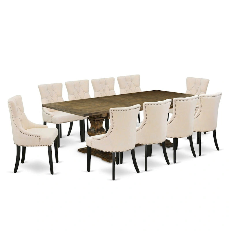 Ensemble de salle à manger 11 pièces East West Furniture : une table de cuisine et 10 chaises Parson en tissu lin (options de finition)