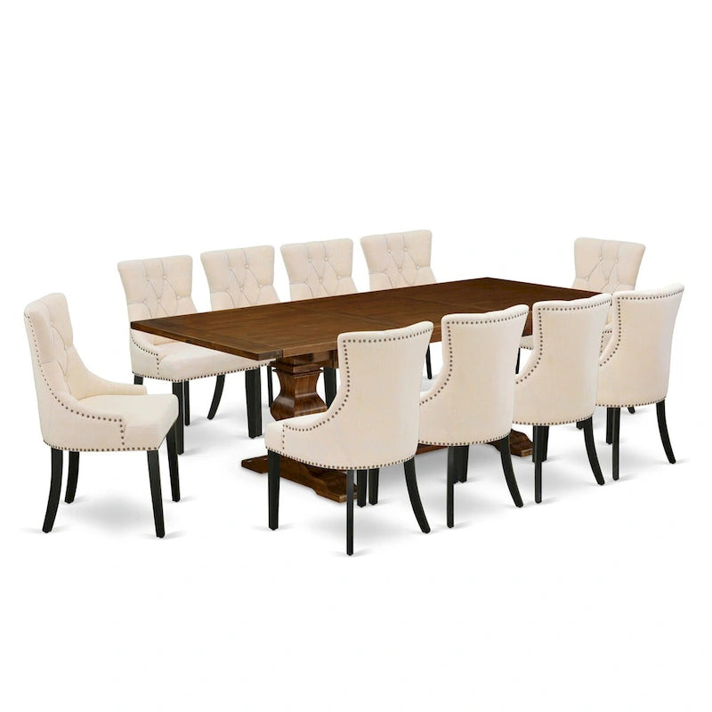 Ensemble de salle à manger 11 pièces East West Furniture : une table de cuisine et 10 chaises Parson en tissu lin (options de finition)