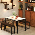 Ensemble de salle à manger 3 pièces en faux marbre, comprenant une table et deux bancs en similicuir pour la salle à manger ou le coin repas.
