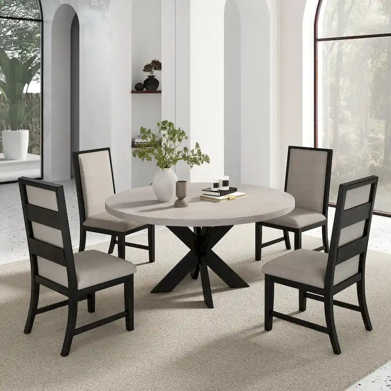 Ensemble de salle à manger rond 5 pièces Gates de Roundhill Furniture, gris clair