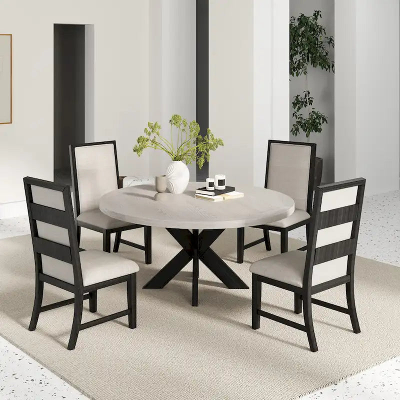 Ensemble de salle à manger rond 5 pièces Gates de Roundhill Furniture, gris clair