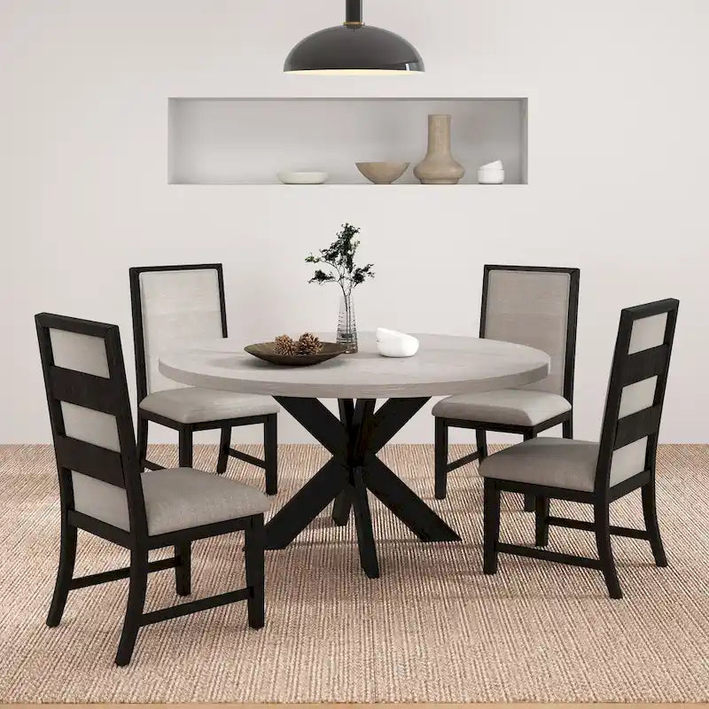 Ensemble de salle à manger rond 5 pièces Gates de Roundhill Furniture, gris clair