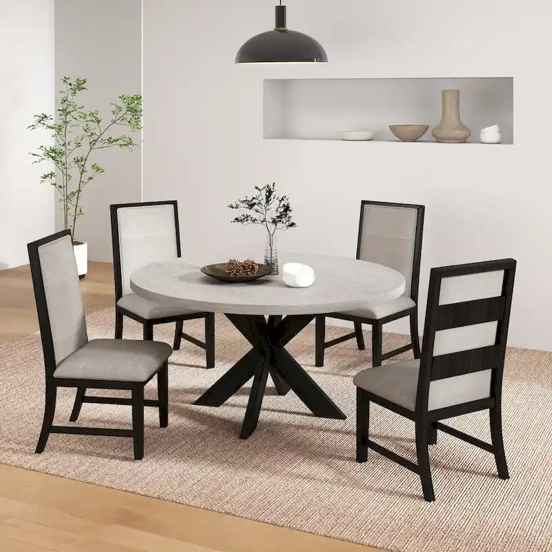 Ensemble de salle à manger rond 5 pièces Gates de Roundhill Furniture, gris clair