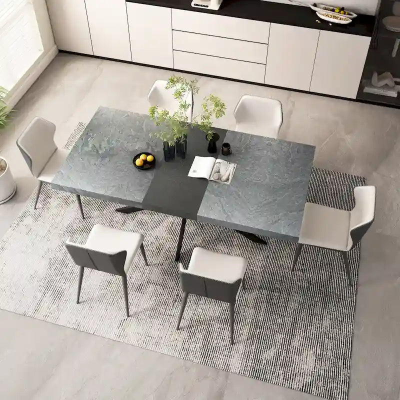 Table de salle à manger rectangulaire rétro extensible avec piètement en croix en fer