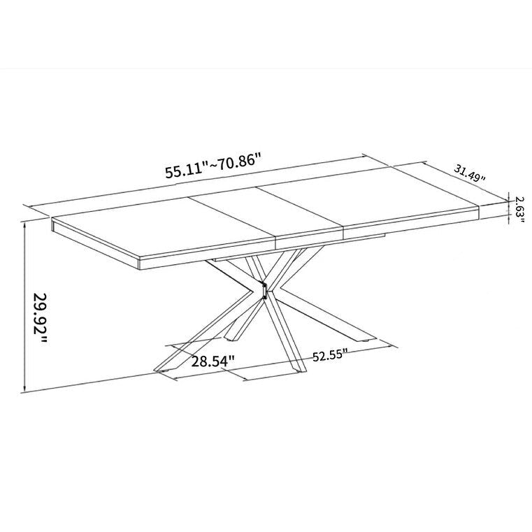Table de salle à manger rectangulaire rétro extensible avec piètement en croix en fer