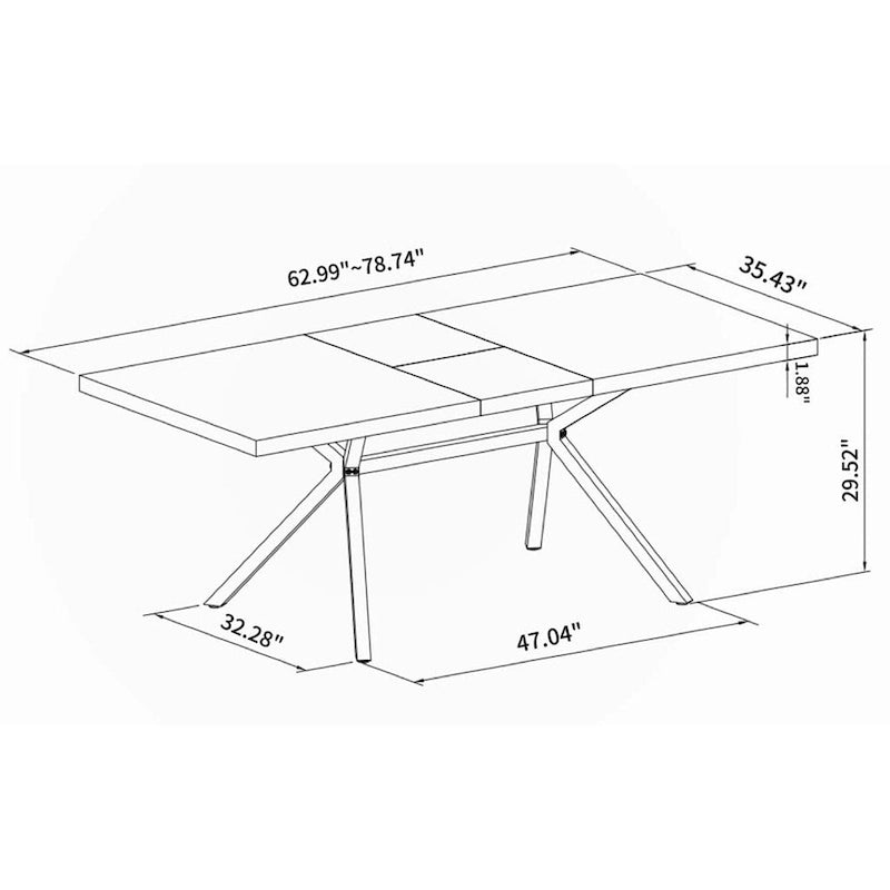 Table de salle à manger rectangulaire rétro extensible avec piètement en croix en fer