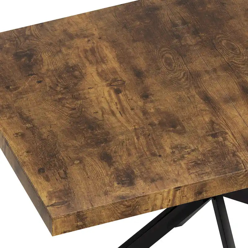 Table de salle à manger rectangulaire rétro extensible avec piètement en croix en fer