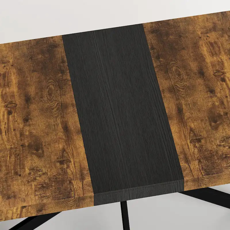 Table de salle à manger rectangulaire rétro extensible avec piètement en croix en fer