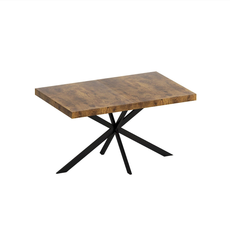 Table de salle à manger rectangulaire rétro extensible avec piètement en croix en fer