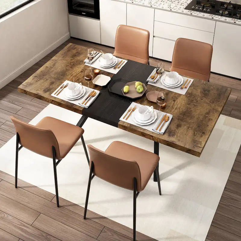 Table de salle à manger rectangulaire rétro extensible avec piètement en croix en fer