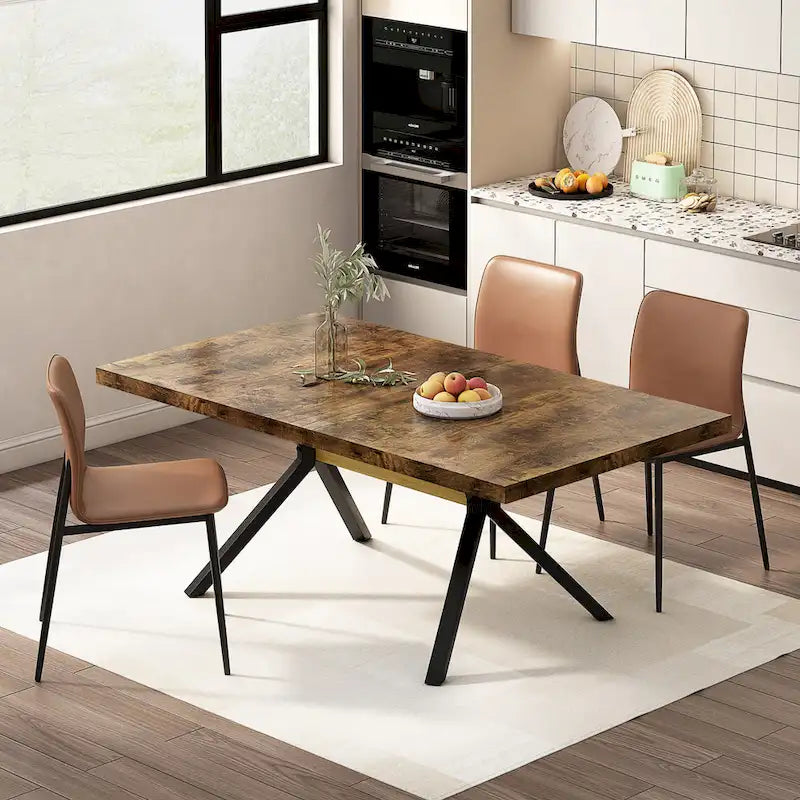 Table de salle à manger rectangulaire rétro extensible avec piètement en croix en fer