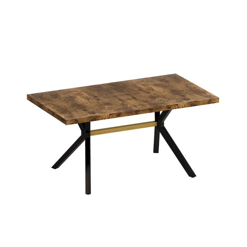 Table de salle à manger rectangulaire rétro extensible avec piètement en croix en fer
