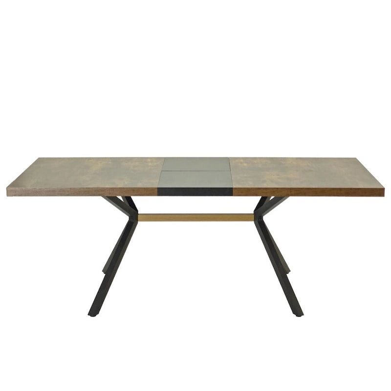 Table de salle à manger rectangulaire rétro extensible avec piètement en croix en fer
