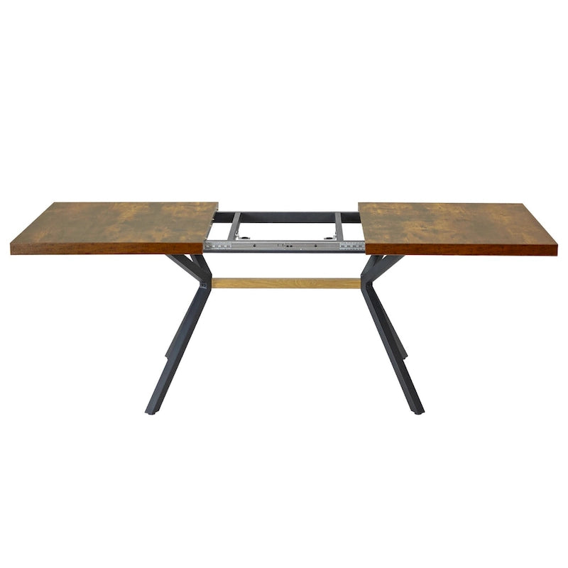 Table de salle à manger rectangulaire rétro extensible avec piètement en croix en fer