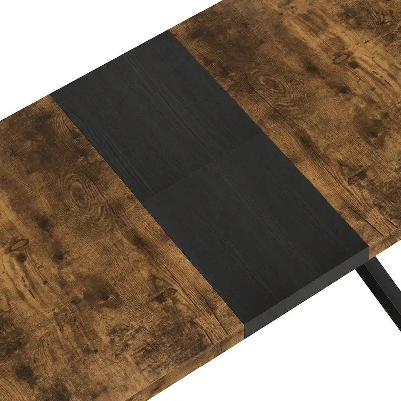 Table de salle à manger rectangulaire rétro extensible avec piètement en croix en fer