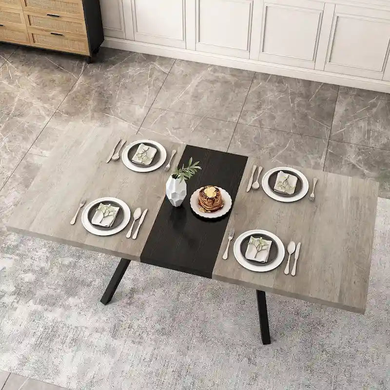 Table de salle à manger rectangulaire rétro extensible avec piètement en croix en fer