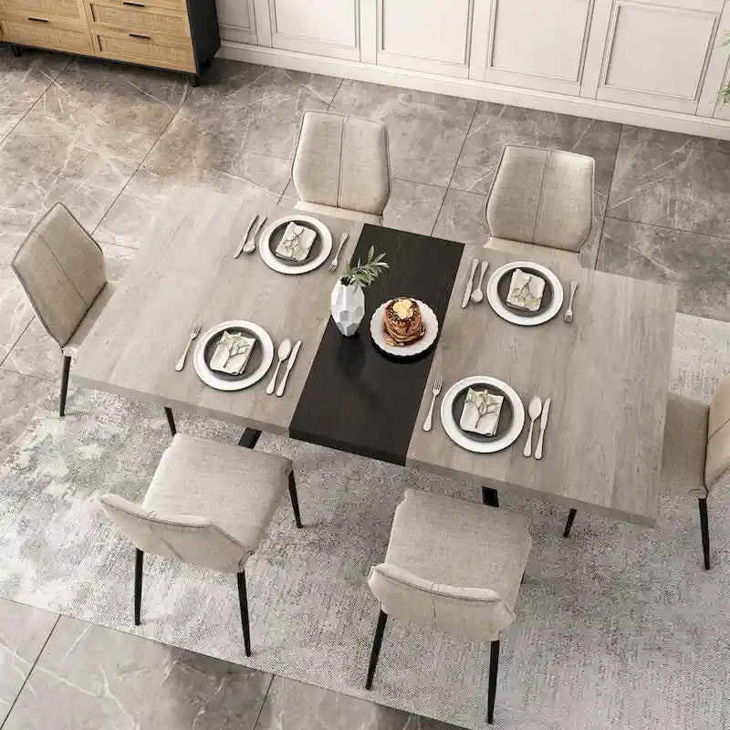 Table de salle à manger rectangulaire rétro extensible avec piètement en croix en fer