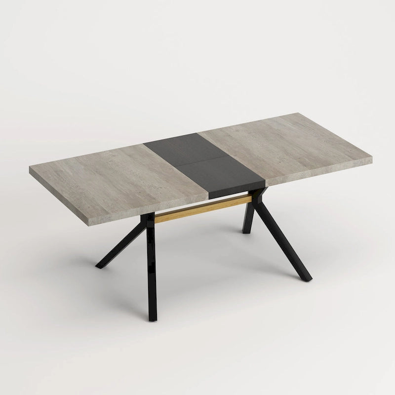 Table de salle à manger rectangulaire rétro extensible avec piètement en croix en fer