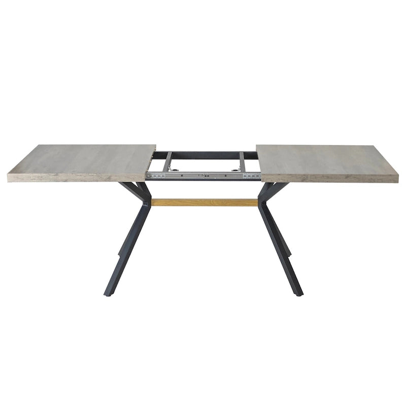 Table de salle à manger rectangulaire rétro extensible avec piètement en croix en fer