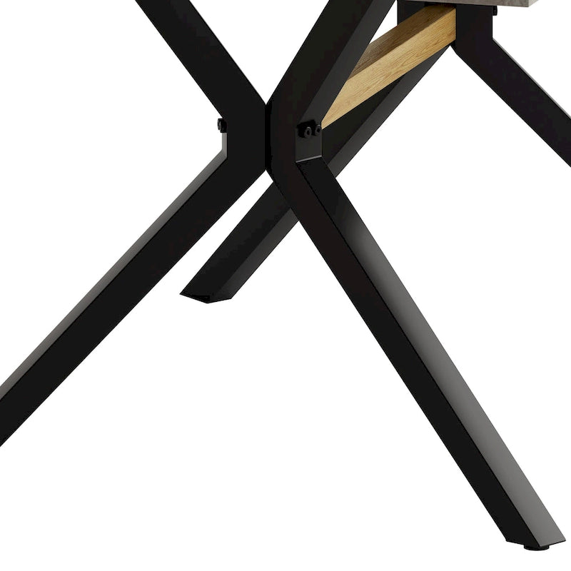 Table de salle à manger rectangulaire rétro extensible avec piètement en croix en fer