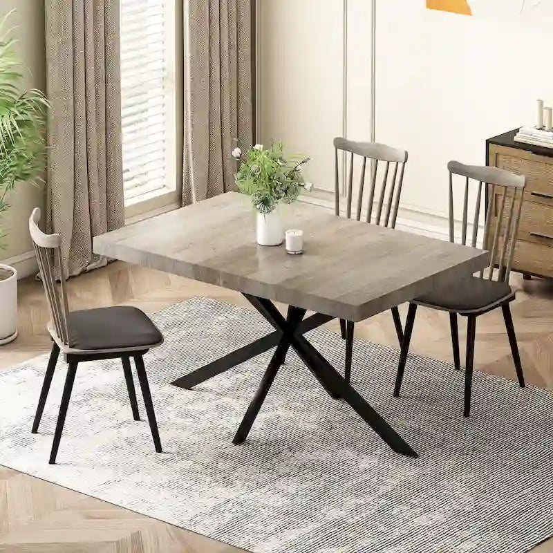 Table de salle à manger rectangulaire rétro extensible avec piètement en croix en fer
