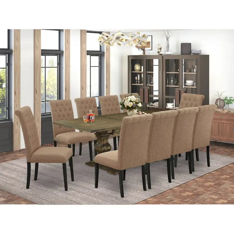 Ensemble de salle à manger 11 pièces East West Furniture : une table et 10 chaises en lin sable clair (options de finition)