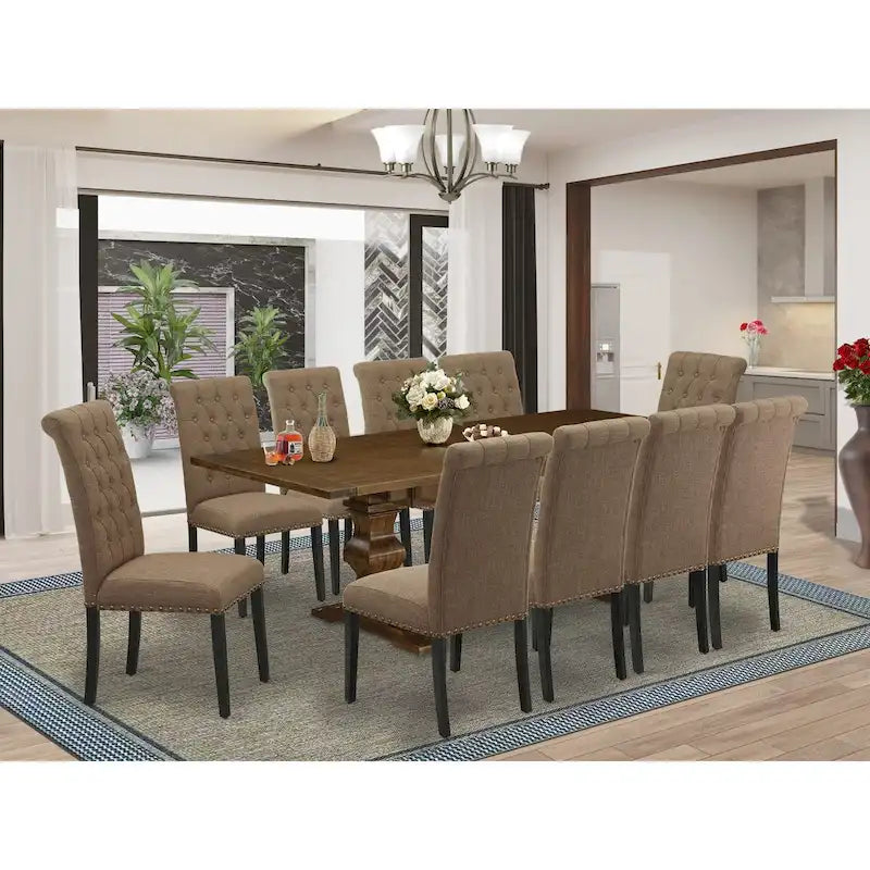Ensemble de salle à manger 11 pièces East West Furniture : une table et 10 chaises en lin sable clair (options de finition)