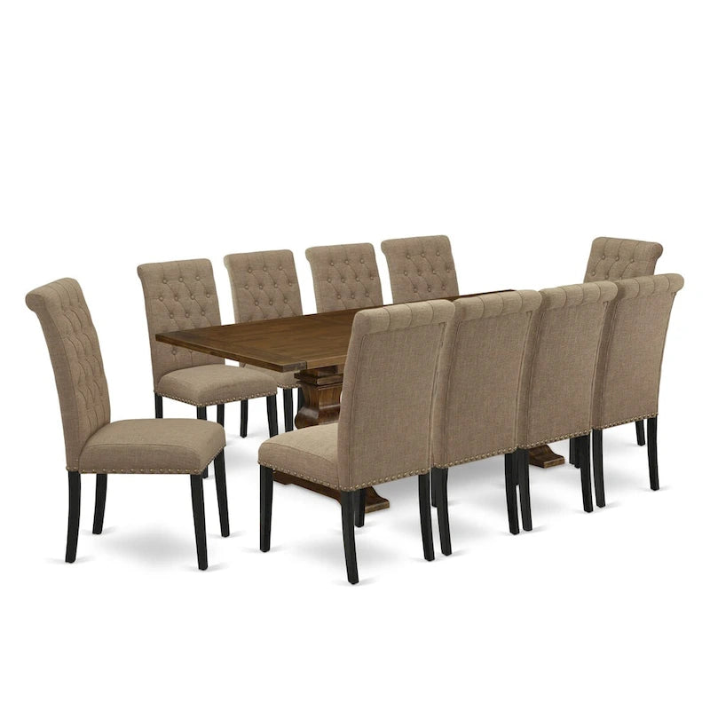 Ensemble de salle à manger 11 pièces East West Furniture : une table et 10 chaises en lin sable clair (options de finition)