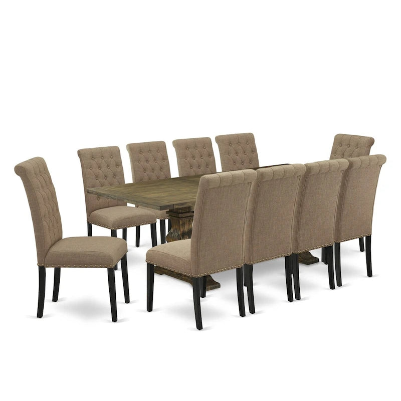 Ensemble de salle à manger 11 pièces East West Furniture : une table et 10 chaises en lin sable clair (options de finition)