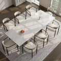 Ensemble de salle à manger moderne et minimaliste 9 pièces avec plateau en pierre frittée extensible et double piétement de 94,48 pouces