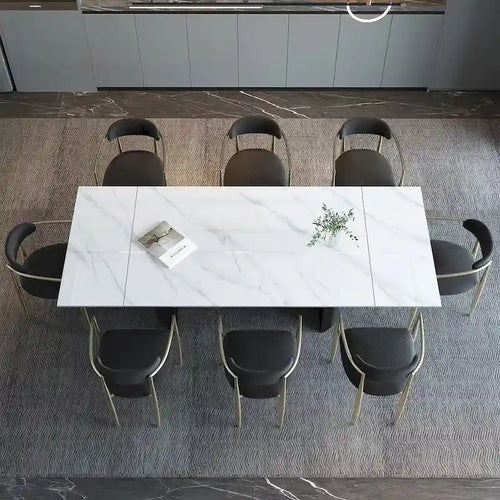 94.48 Inch Modern Minimalist 9 - Piece Extendable Sintered Stone Top Double Pedestal Dining Set